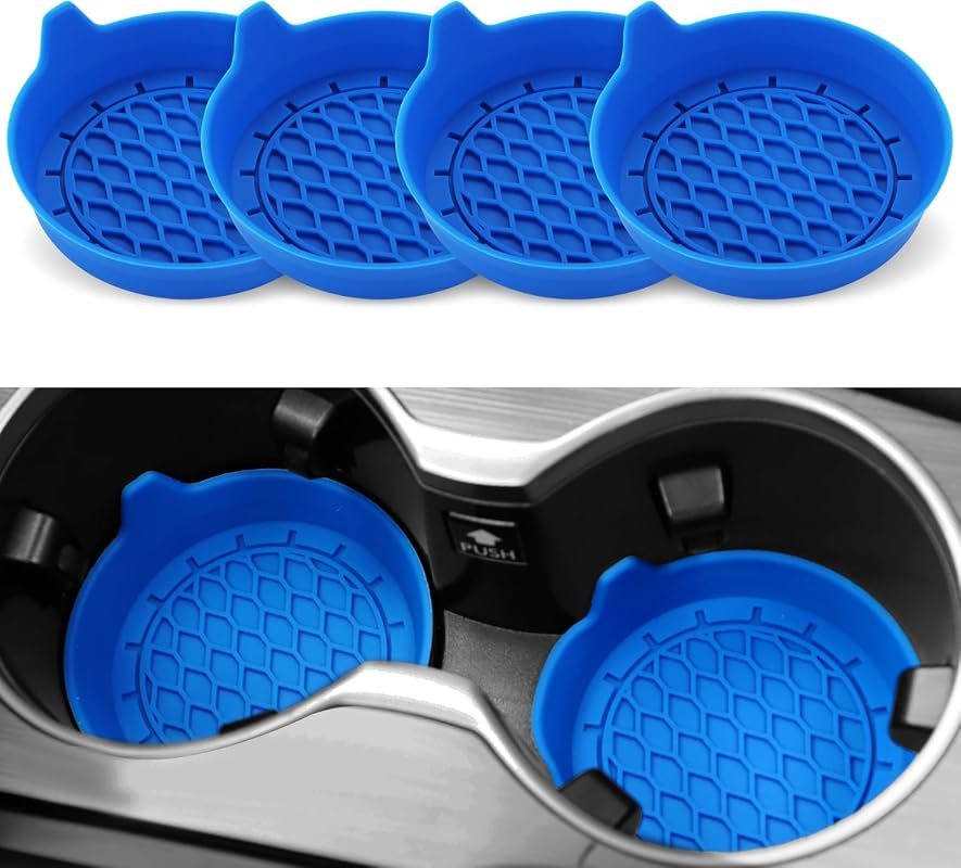 SINGARO Car Cup Holder Coasters - Non-Slip Silicone Inserts for Universal Fit - 4 Pack Blue
