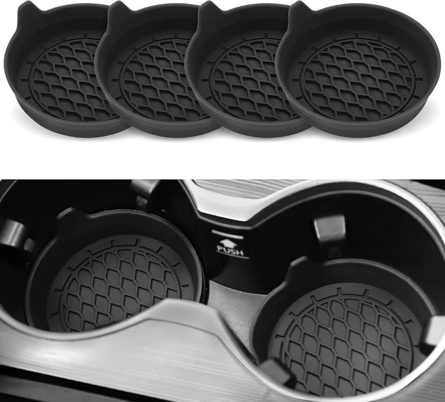 SINGARO Car Cup Holder Coaster Set - Non-Slip Silicone Inserts for Universal Car Use, 4 Pack Black