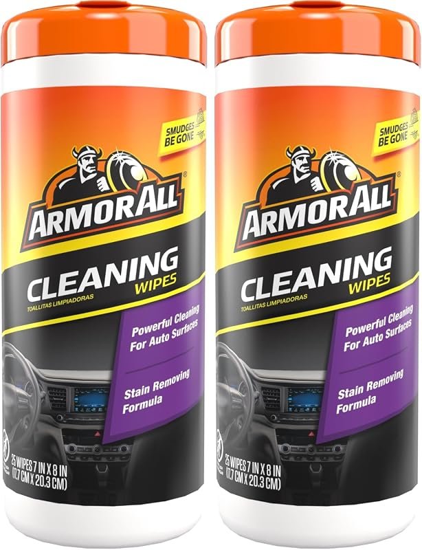 Armor All Interior Car Cleaning Wipes, 25 Count for Dashboards, Vinyl, and Fabric Care, Pack of 2