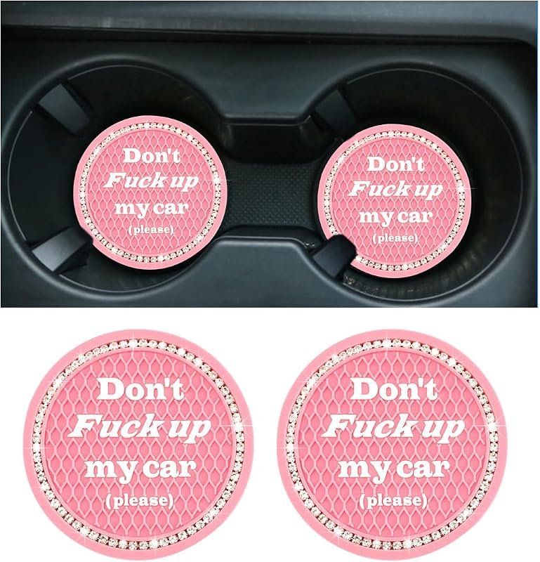 2 PCS Bling Car Cup Coaster Set, Anti-Slip Crystal Insert Coasters for Women, Pink