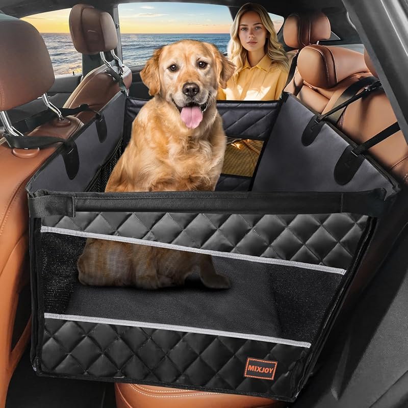MIXJOY Waterproof Dog Car Seat for Large Medium Dogs, Extender with Storage Pocket - Hammock Design