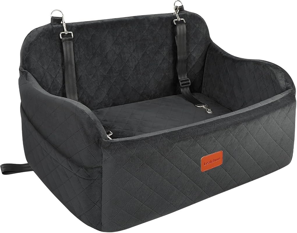 Lealchum Large Memory Foam Dog Car Seat for 2 Small Dogs, Comfy Bed with Safety Leashes