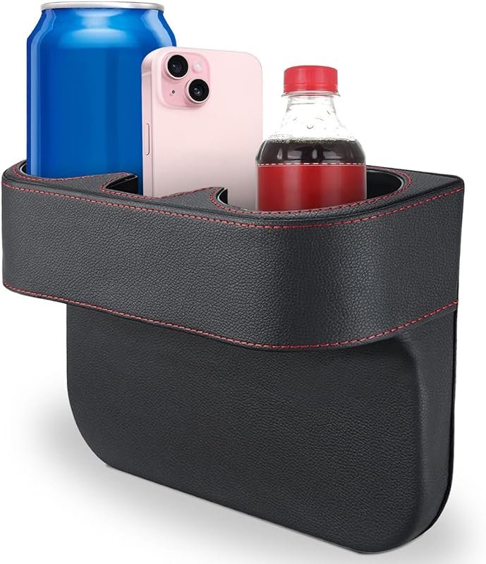 KITUREK PU Leather Car Cup Holder and Front Seat Organizer - Stylish Black Accessory for Your Vehicle