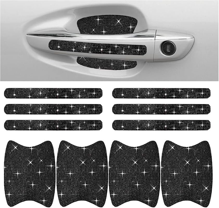 Bling Car Door Handle Anti-Scratch Sticker - 10PCS Black for Stylish Protection
