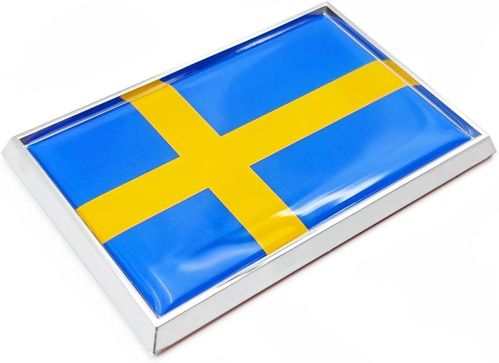 Sweden Flag Sticker Emblem - Chrome Flags Car Decal 2-Pack, 3 x 2 Inches for Vehicle Decoration