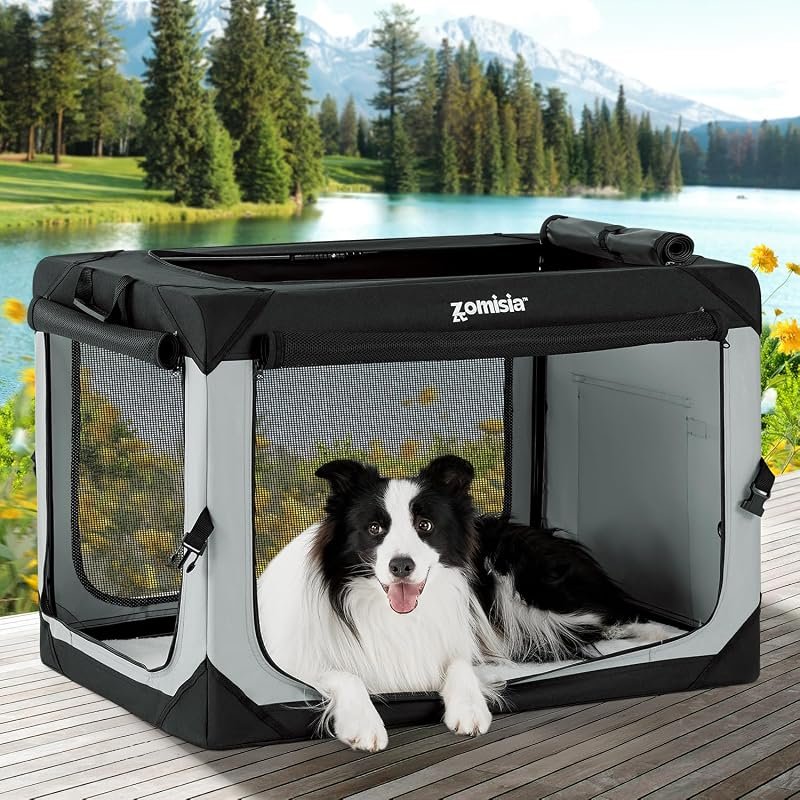 ZOMISIA 36 Inch Collapsible Dog Crate - Large Travel Kennel for Dogs in Grey