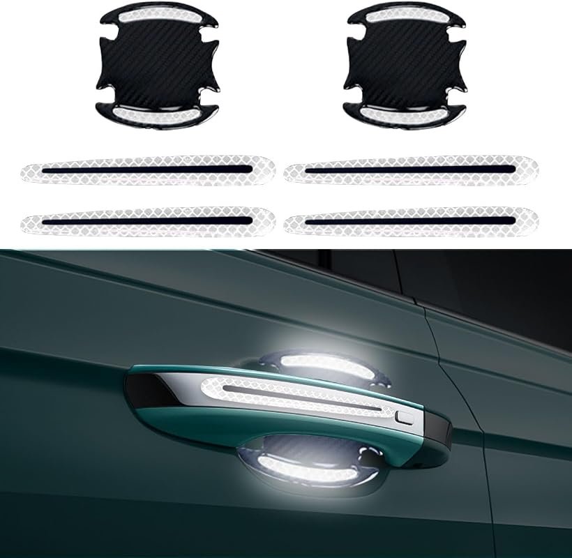 BDZMC 8PCS Reflective Carbon Fiber Car Door Handle Protector Stickers, Self-Adhesive