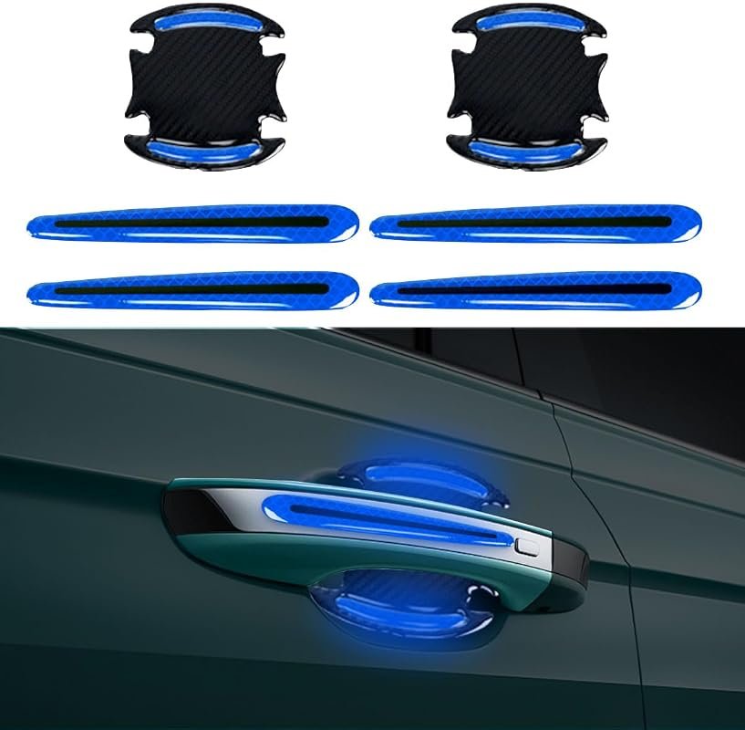 8PCS Reflective Car Door Handle Protector Sticker - Carbon Fiber Paint Guard for Scratch Protection
