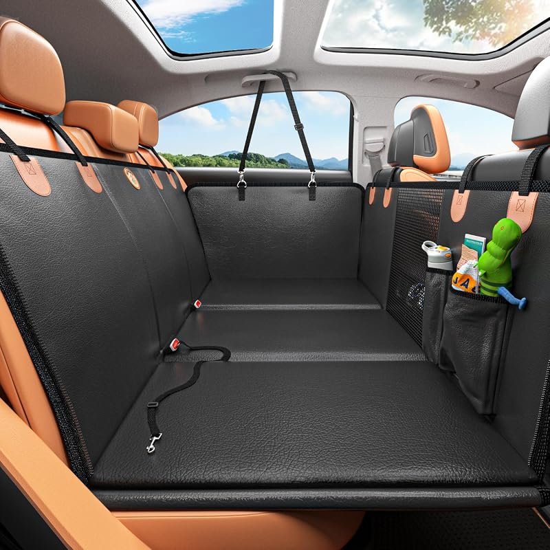 Premium Hard Bottom Dog Car Seat Cover, PU Leather Extender for Back Seat Safety