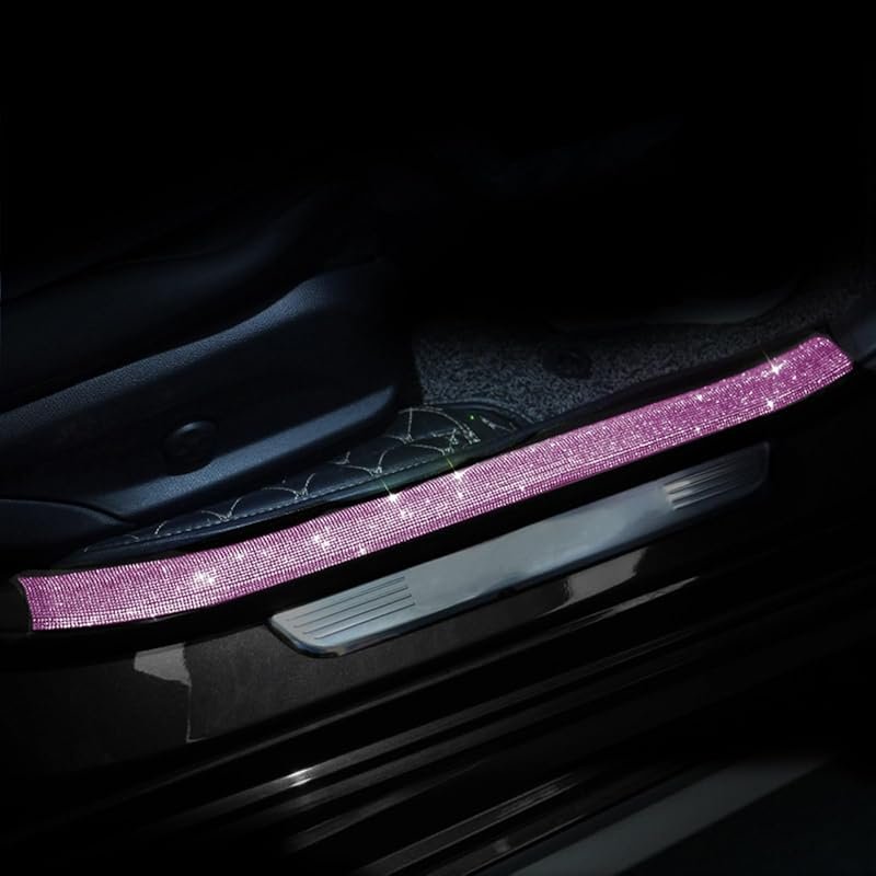 Stylish Car Door Sill Protector with Bling Rhinestones - 2PCS Anti-Scratch Edge Guard Strip for Bumpers (Pink)