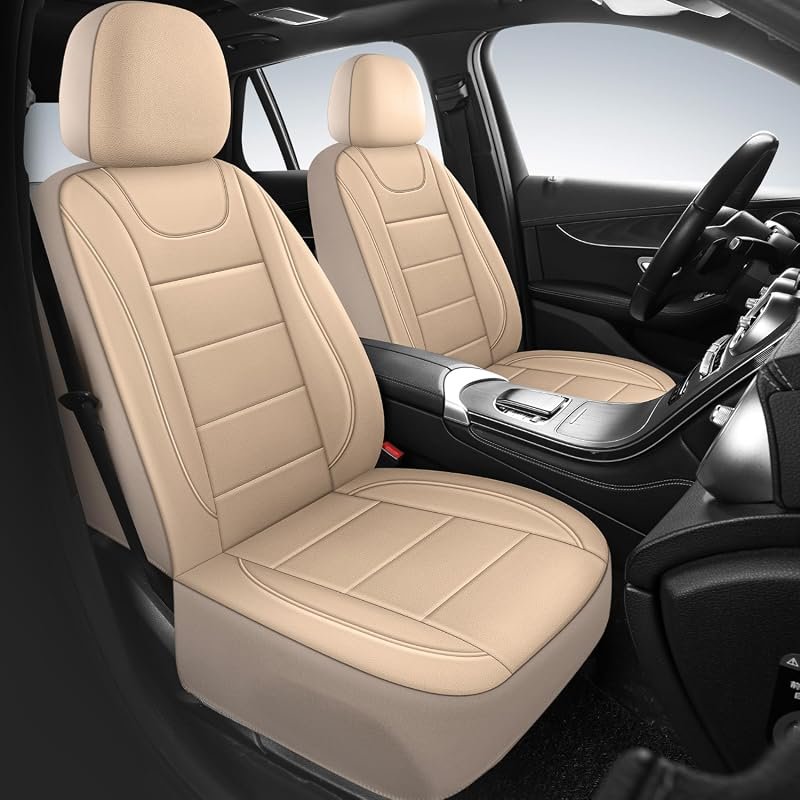 HChengkikz Waterproof Faux Leather Front Car Seat Cover in Beige, Stylish and Durable