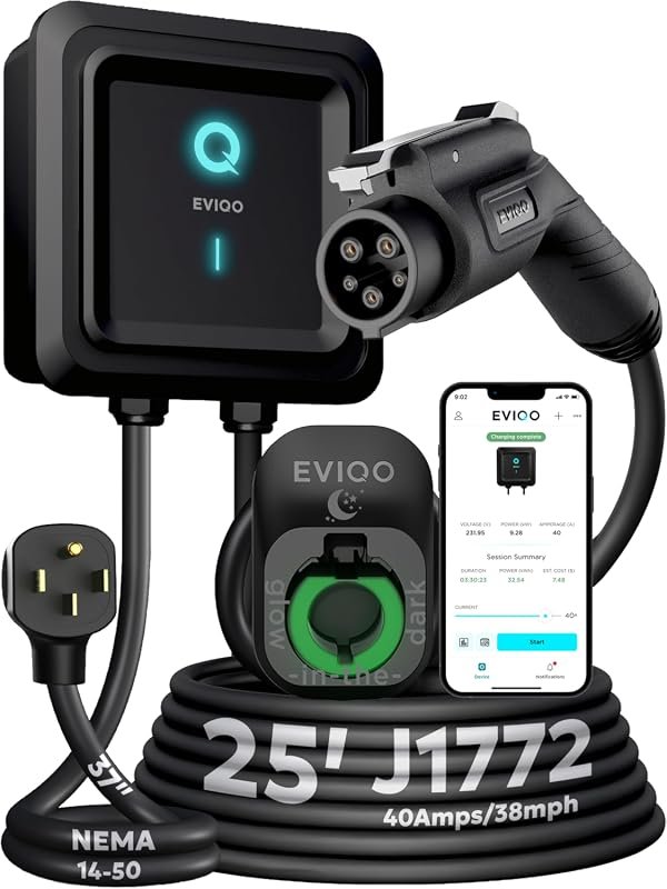 EVIQO Level 2 EV Charger J1772 40A - 240V Wall Charging Station for Fast Charging