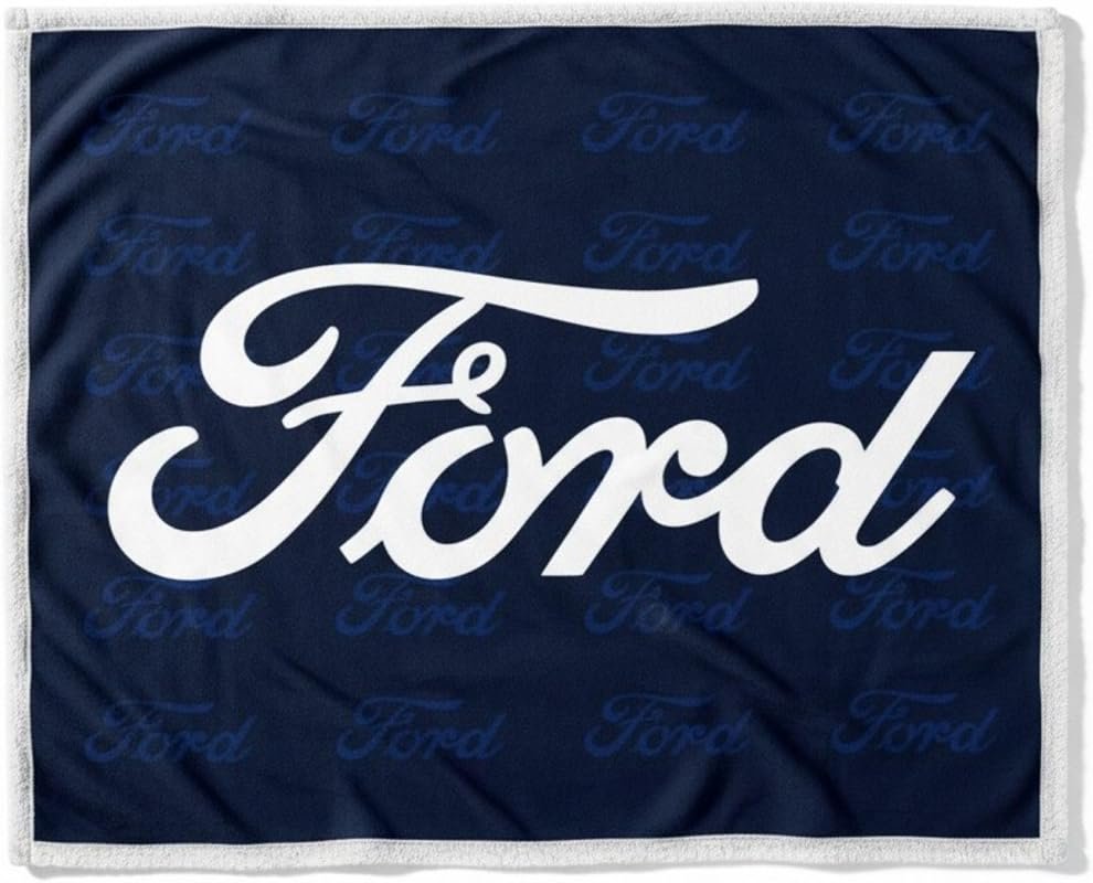 Cozy Detroit Shirt Company Classic Ford Script Logo Sherpa Fleece Throw Blanket, 50" x 60"