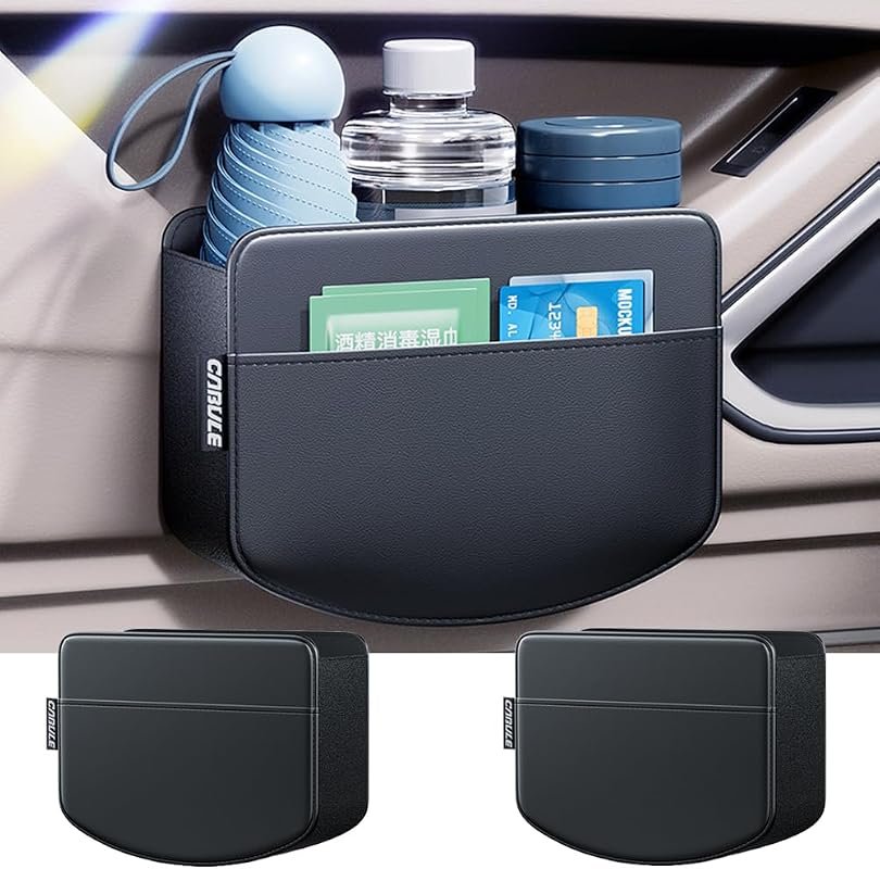 Tumecos 2Pcs Multifunctional Car Storage Box - Trash Can & Large Capacity Door Side Organizer Bag