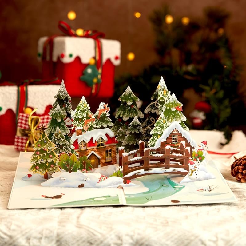 LoveEcho Winter Wonderland Pop Up Christmas Card with Music and Lights, Features “We Wish You A Merry Christmas”