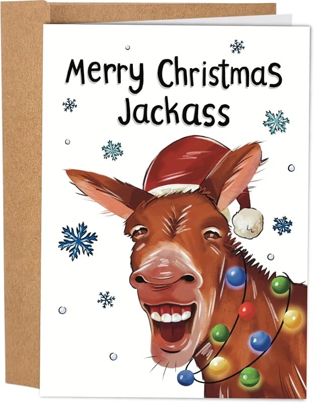 Inappropriate Sleazy Greetings Rude Christmas Card - Merry Christmas Jackass for Friends and Loved Ones