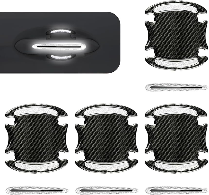 Pack of 8 Carbon Fiber Car Door Handle Bowl Protective Stickers - Reflective, Anti-Scratch, Universal Fit