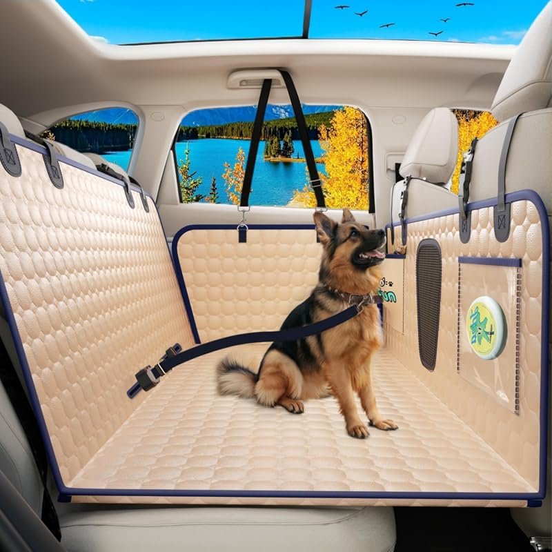 PU Leather Back Seat Extender for Dogs - Durable Car Seat Cover with Hard Bottom, Supports 400lbs, Ideal for SUVs