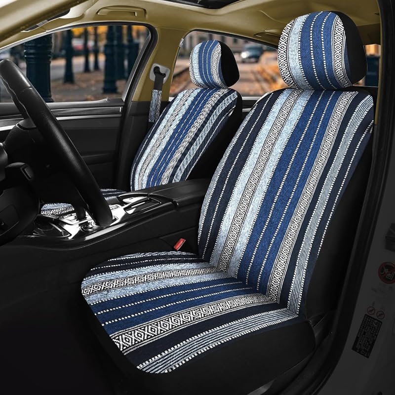 Nilight 2PCS Blue Baja Blanket Car Seat Covers for Universal Front Seats, Stylish and Comfortable