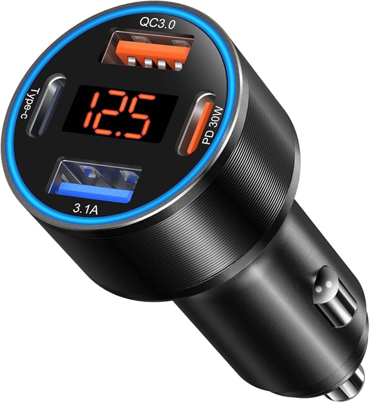 4-Port USB C Car Charger, 65W Dual Fast Charging with Voltmeter for iPhone and Android