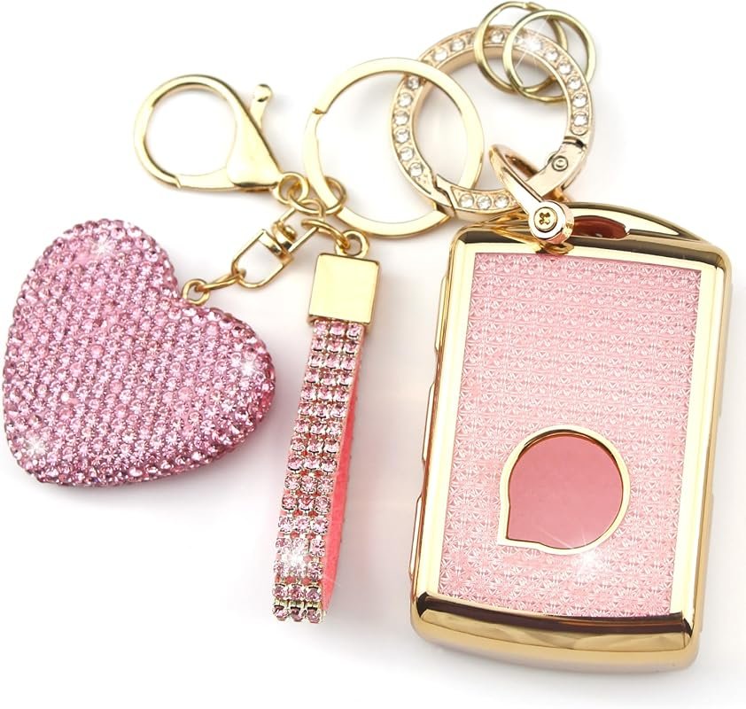 Chic Key Fob Cover with Diamond Keychain, Stylish Protection for Volvo Key