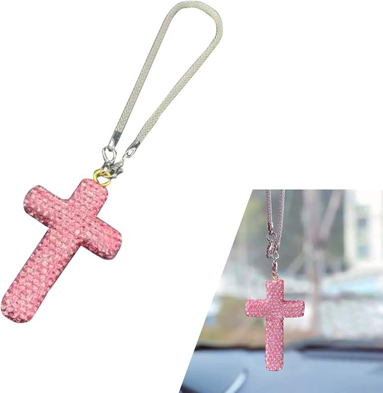 Bling Cross Car Hanging Accessories, Crystal Rear View Mirror Pendant for Stylish Decor