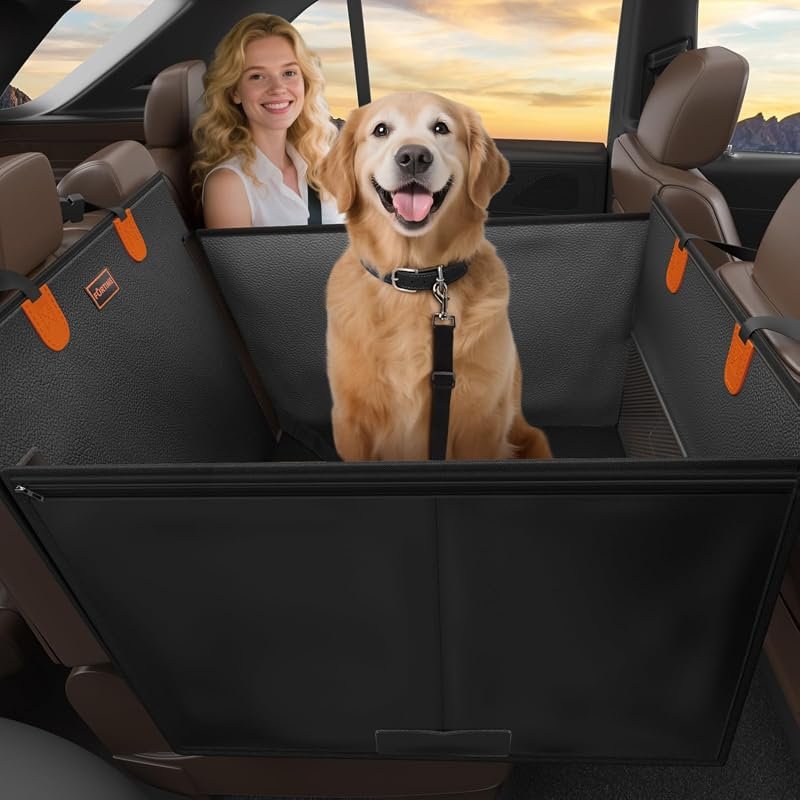 FURTIME Large Dog Car Seat - Upgraded Waterproof PU Leather Back Seat Extender and Hammock for Medium Dogs