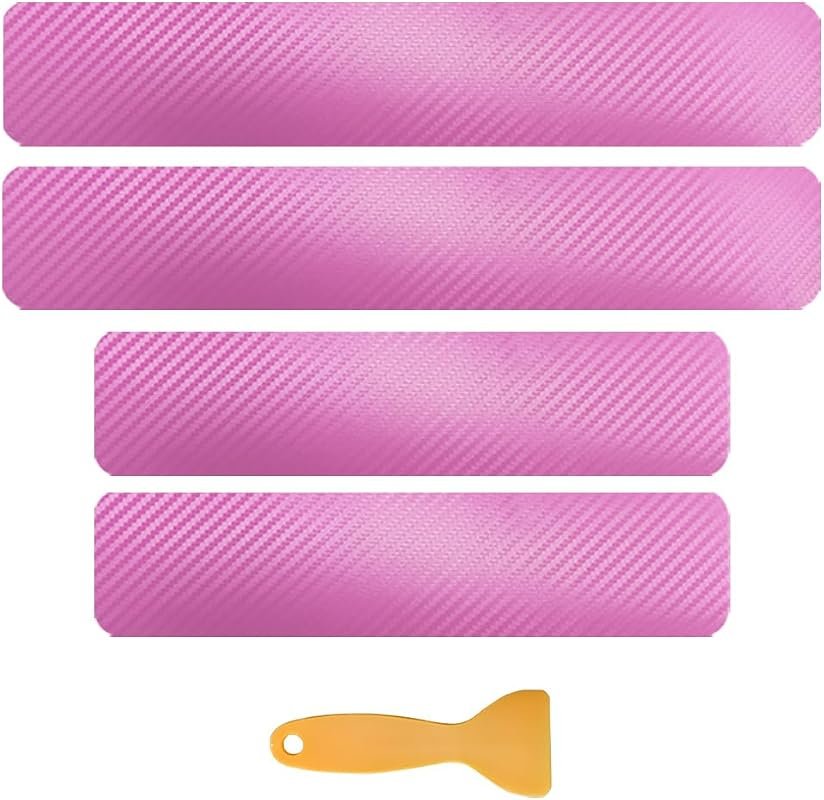 4 PCS Car Door Sill Protectors - 3D Carbon Fiber Anti-Scratch Entry Guard for Front and Rear Doors (Pink)