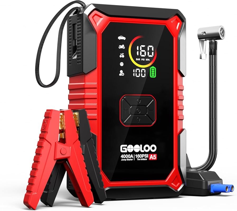 GOOLOO A5 Jump Starter and Air Compressor, 4000A Power for Cars and Trucks