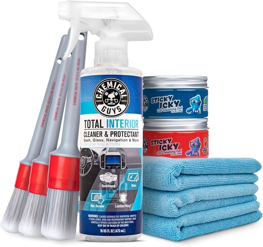 Chemical Guys 9-Piece Interior Car Cleaning Kit with Cleaner, Gel, and Brushes for Complete Detailing