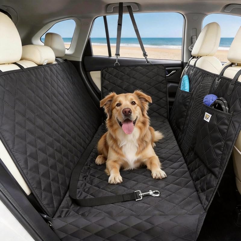 PETTALK Luxury Two-Sided Dog Car Cover - Waterproof and Stylish Back Seat Protector for Your Pet