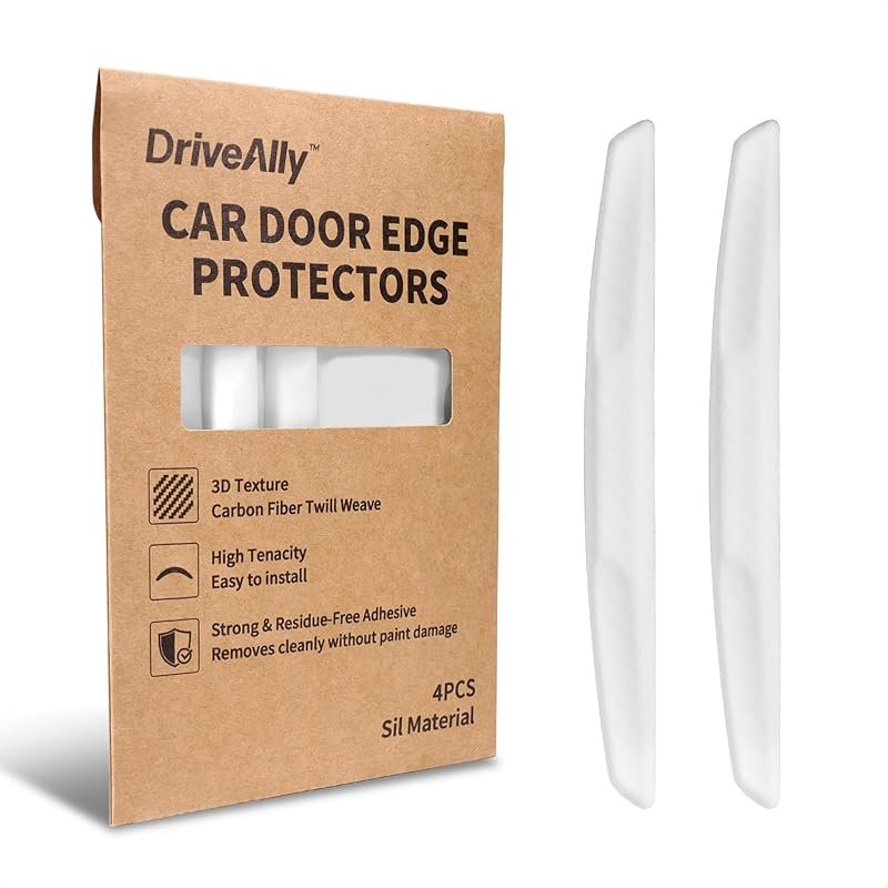 6 Inch 3D Carbon Fiber Texture Car Door Edge Protector Trim - 4Pcs Anti-Scratch, Anti-Collision, White