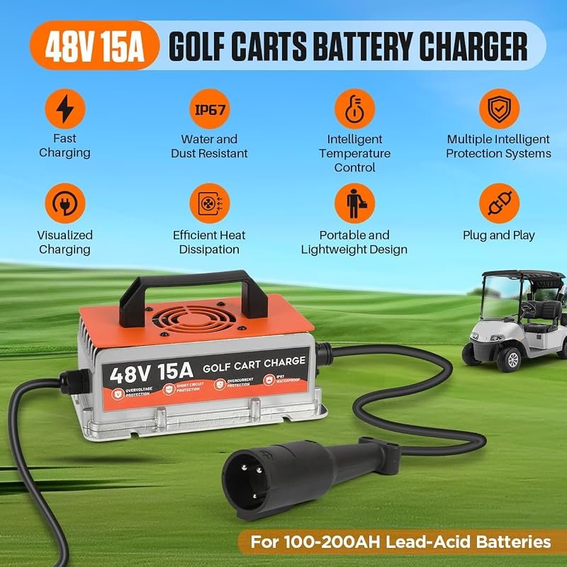 900W 15AMP Club Car Battery Charger for Efficient 48 Volt Charging
