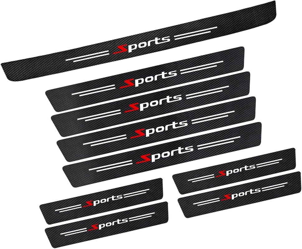 9 PCS Carbon Fiber Car Door Sill Protector, Leather Bumper Guard, Anti-Scratch Auto Entry Strips