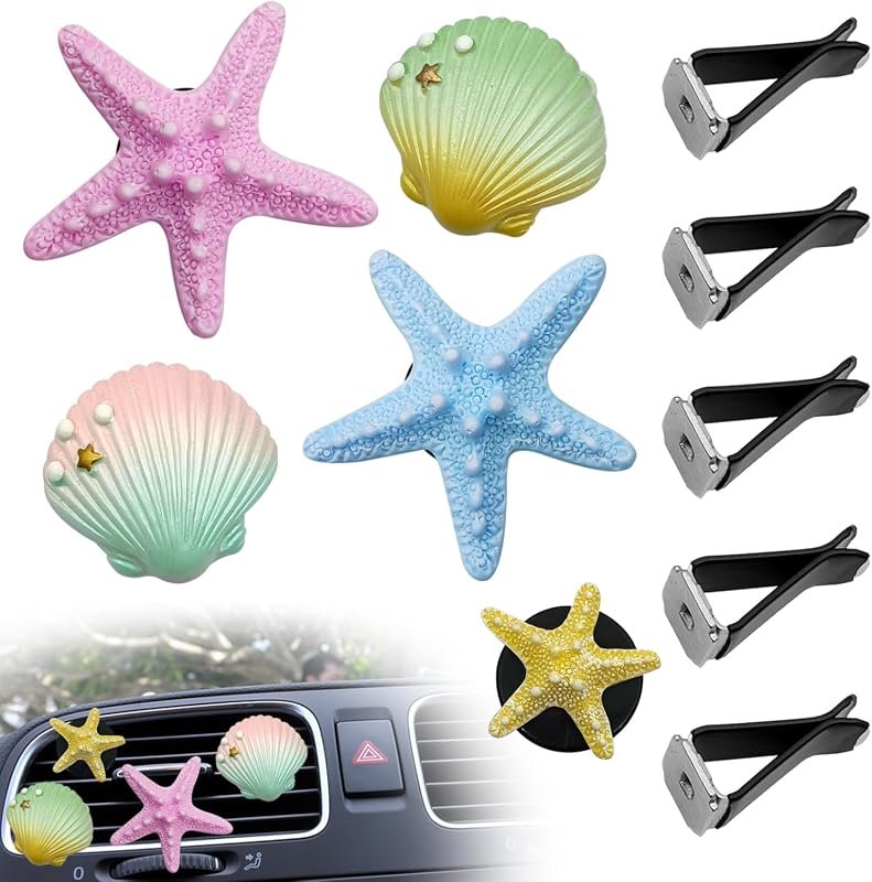 Adorable 5PCS Starfish Shell Blossom Car Vent Clips - Cute Scented Air Fresheners for Women