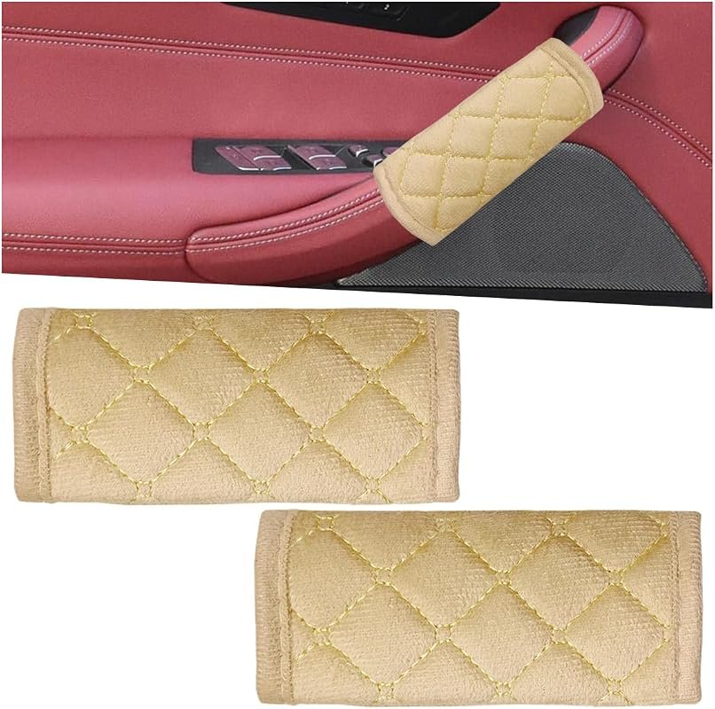 2PCS Beige Car Grab Handle Covers - Durable Protection for Inside Door Handles
