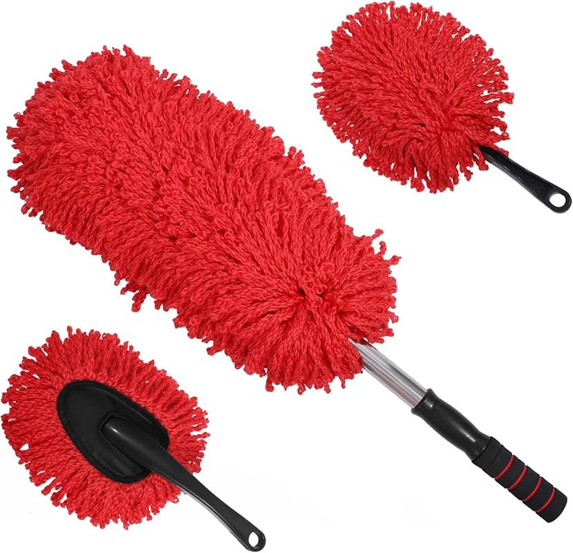 IPELY 3 Pack Large Red Microfiber Car Duster – Scratch-Free, Extendable for Interior and Exterior Cleaning