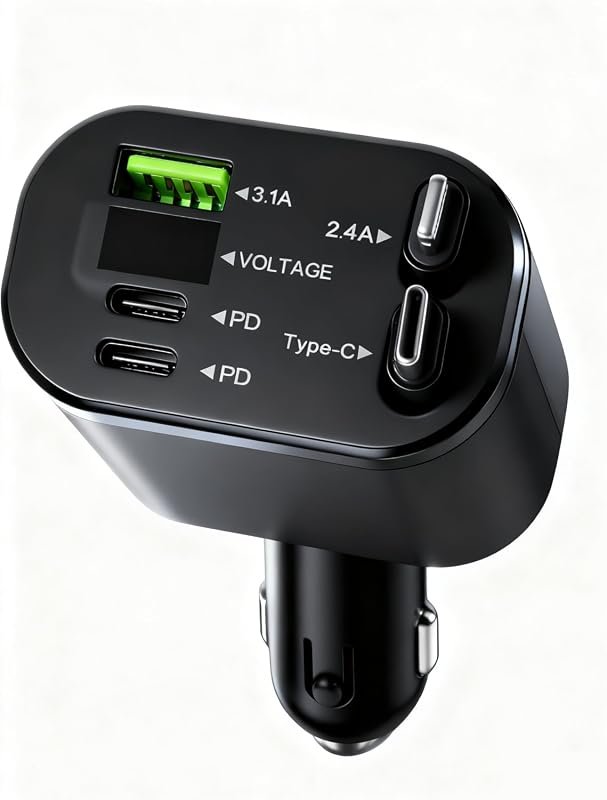 5-in-1 Fast Car Charger: 75W High-Speed Charging with USB-A and USB-C Ports