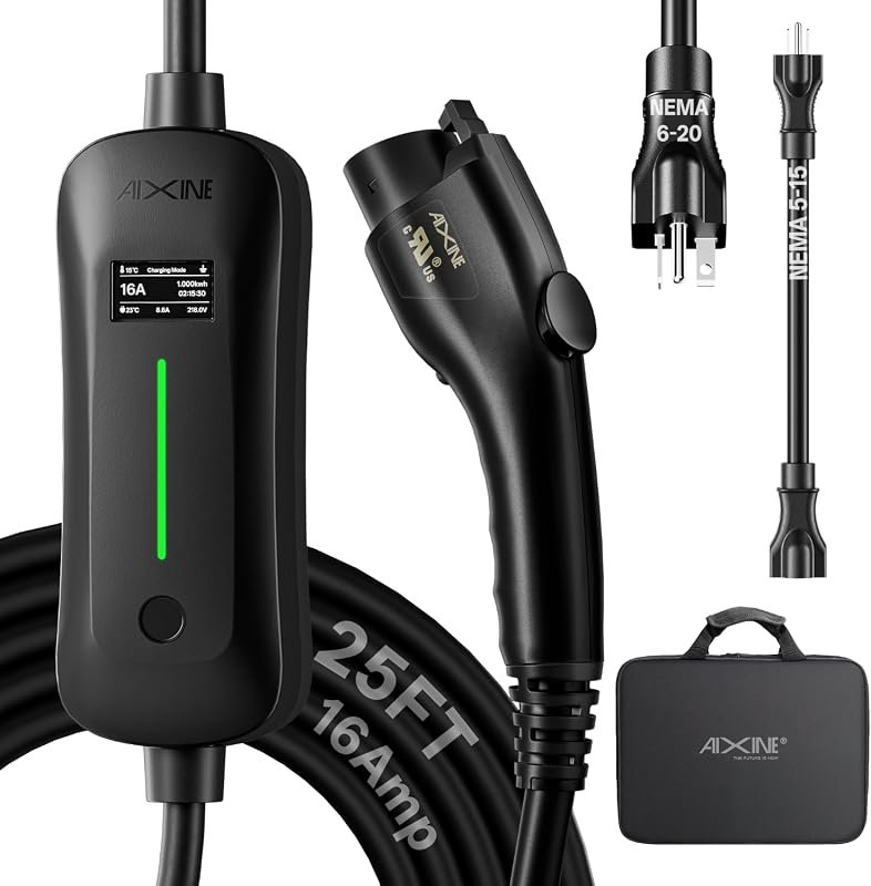 Level 1&2 EV Charger with 12/16 Amp Adapter - 25ft Cable for J1772 Electric Vehicles