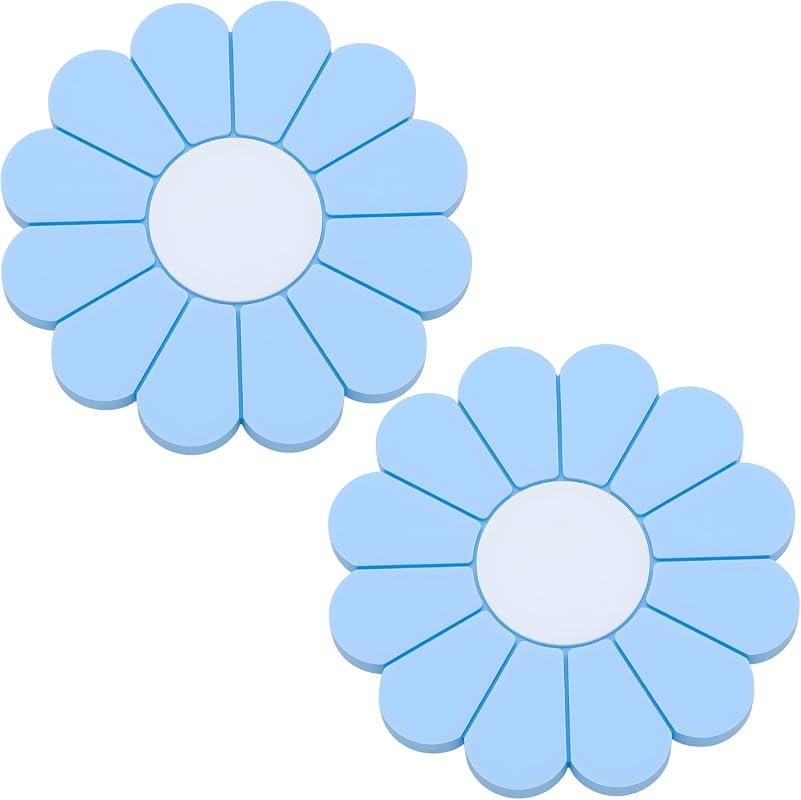 Daisy Shape 2-Pack Car Cup Holder Coasters - 2.75 Inch Non-Slip Inserts for Universal Use - Light Blue