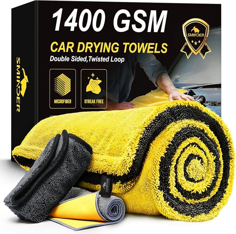 SMINDER XXL 1400 GSM Car Drying Towels - 48"x24", Ultra-Absorbent, Streak-Free, Edgeless Design