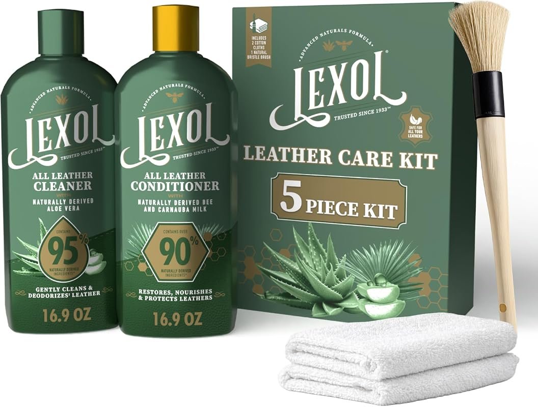 Lexol All Leather Care Kit - 5-Piece Cleaner & Conditioner Set for Leather Lovers with Aloe Vera and Cloths