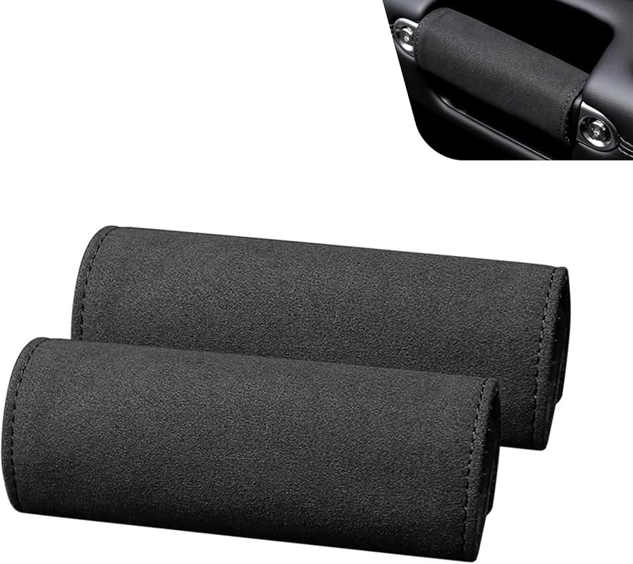 2 PCS Black Suede Leather Car Door Handle Protectors - Non-Slip, Sweat-Absorbent Interior Accessories
