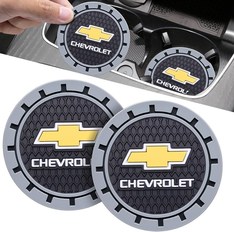 2PCS Universal Non-Slip Car Cup Coasters for Chevy Series, Black Drink Holder Accessories