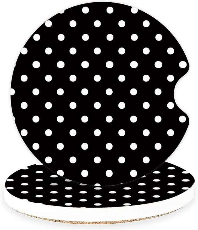 Cute Ceramic Car Coasters Set, Absorbent and Aesthetic for Women, 2-Pack Jet Black