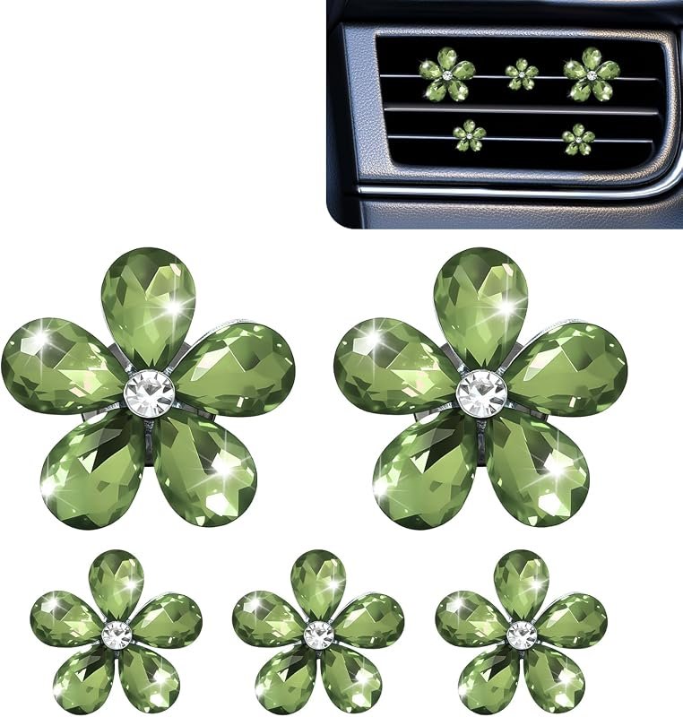 Sparkling 5PCS Bling Daisy Flower Car Air Vent Clips - Cute Rhinestone Diffuser for Women