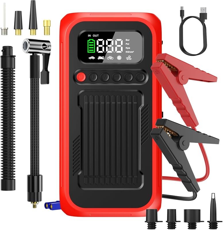 Portable Air Compressor and Jump Starter with 150 PSI, 4000A Battery Booster, and 20000mAh Power Bank