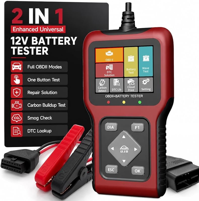 TesGo 2 in 1 OBD2 Scanner and 12V Battery Tester with Engine Code Reader and Vehicle Tests