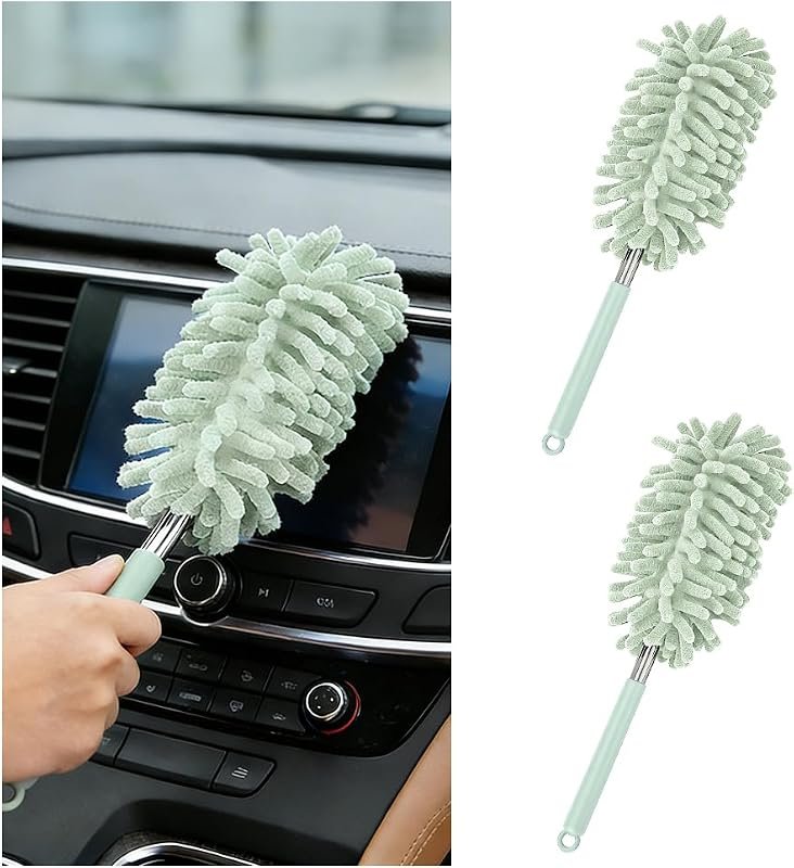 Zpana 2PCS Car Interior Duster with Washable Extension Pole for Detailing and Cleaning