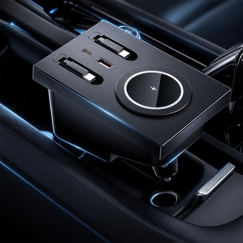 15W Wireless Charger & USB Hub for Volvo XC60, XC90, S90, V90 – Fast Charging with Retractable Cables
